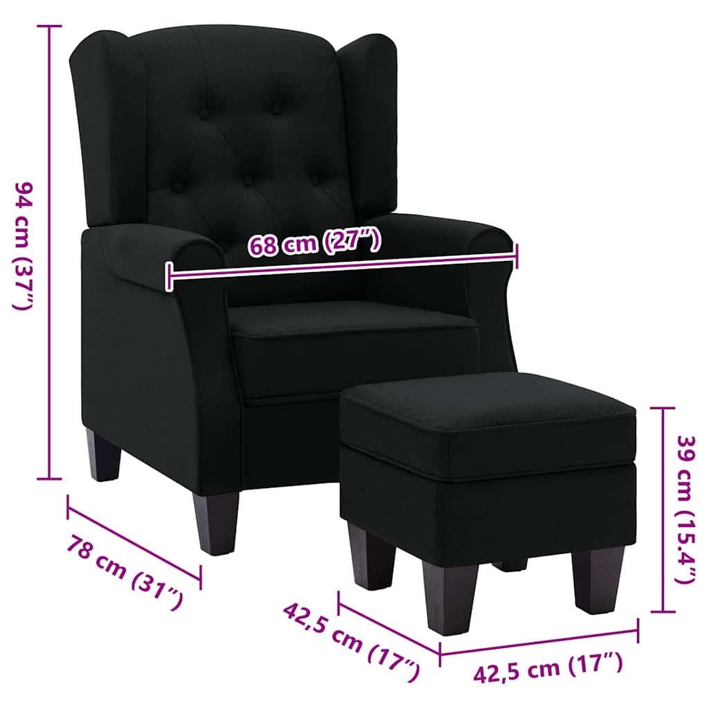 Sessel mit Fußhocker Schwarz Stoff