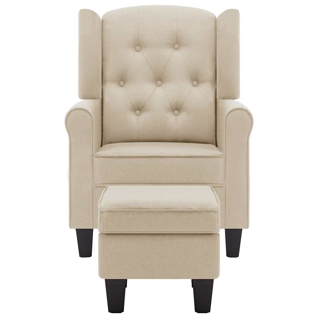 Sessel mit Fußhocker Creme Stoff