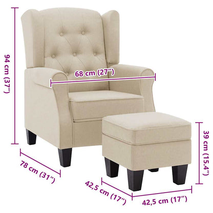 Sessel mit Fußhocker Creme Stoff