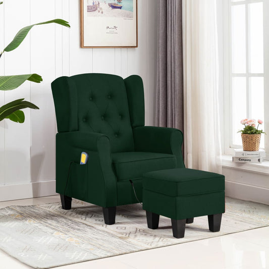 Massagesessel mit Hocker Dunkelgrün Stoff
