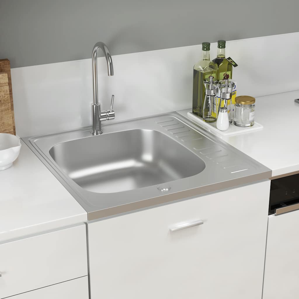 Spüle mit Abtropffläche Set Silbern 600x600x155 mm Edelstahl