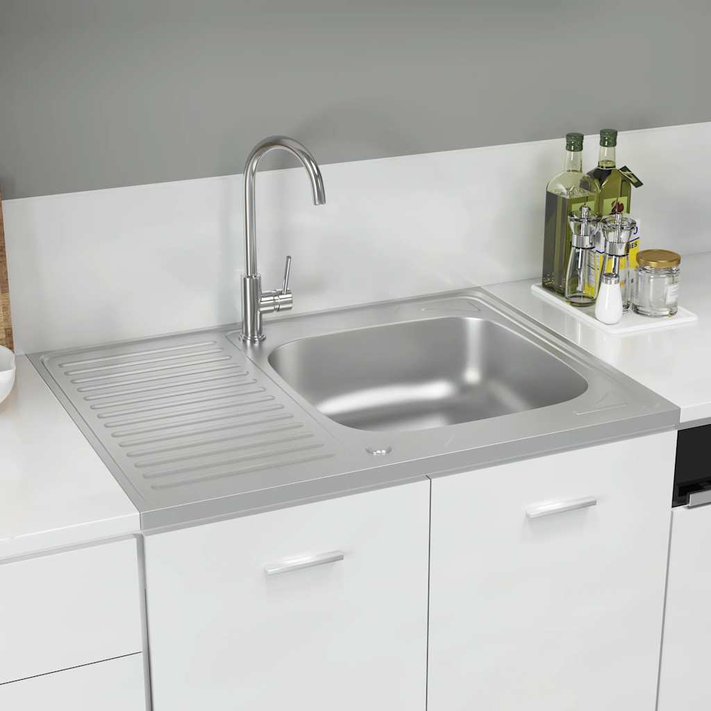 Spüle mit Abtropffläche Set Silbern 800x600x155 mm Edelstahl