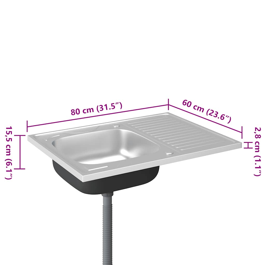 Spüle mit Abtropffläche Set Silbern 800x600x155 mm Edelstahl