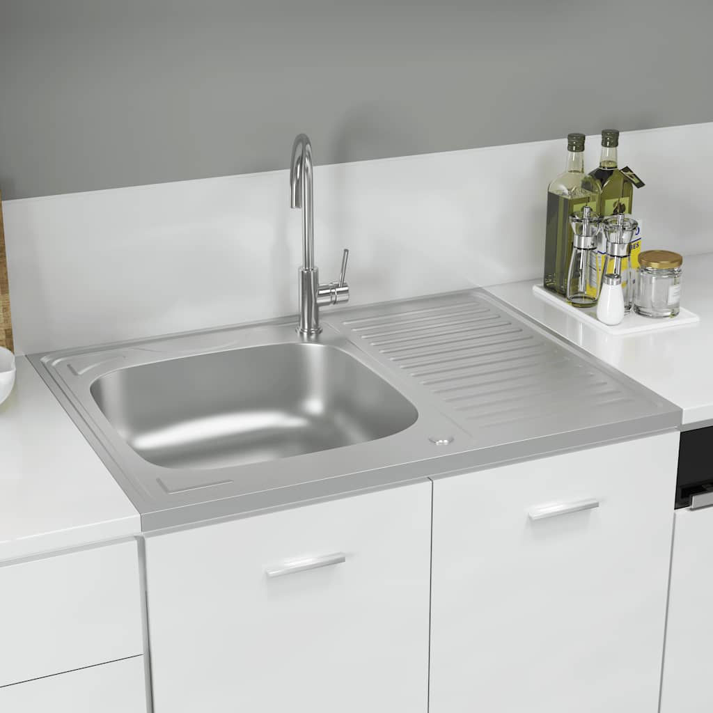 Spüle mit Abtropffläche Set Silbern 800x600x155 mm Edelstahl