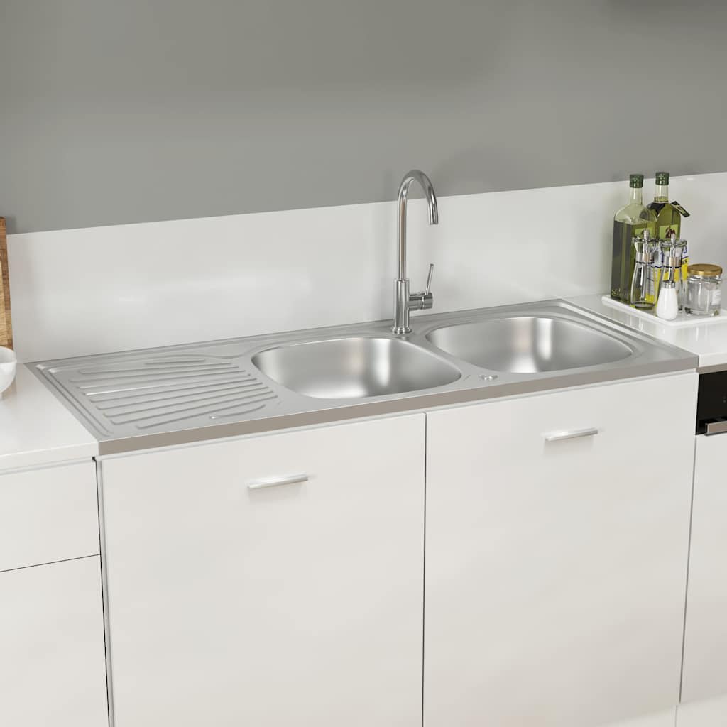Doppelspüle Silbern 1200x600x155 mm Edelstahl