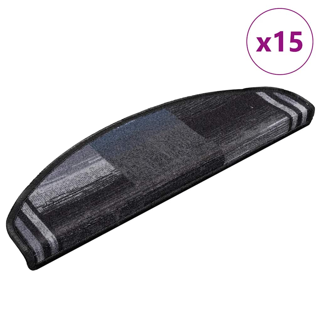 Treppenmatten Selbstklebend 15 Stk. Schwarz und Grau 65x21x4 cm
