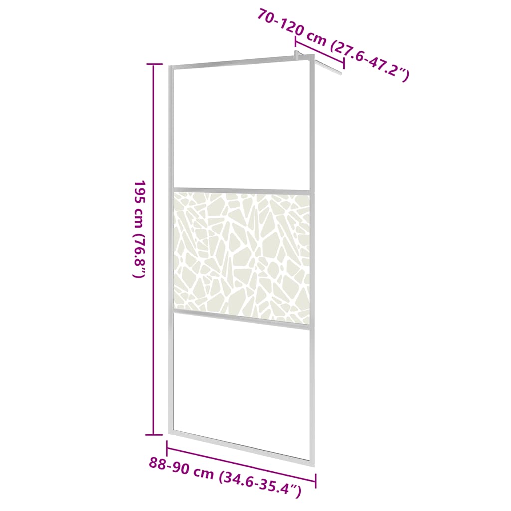Duschwand für Begehbare Dusche ESG-Glas Steindesign 90x195 cm