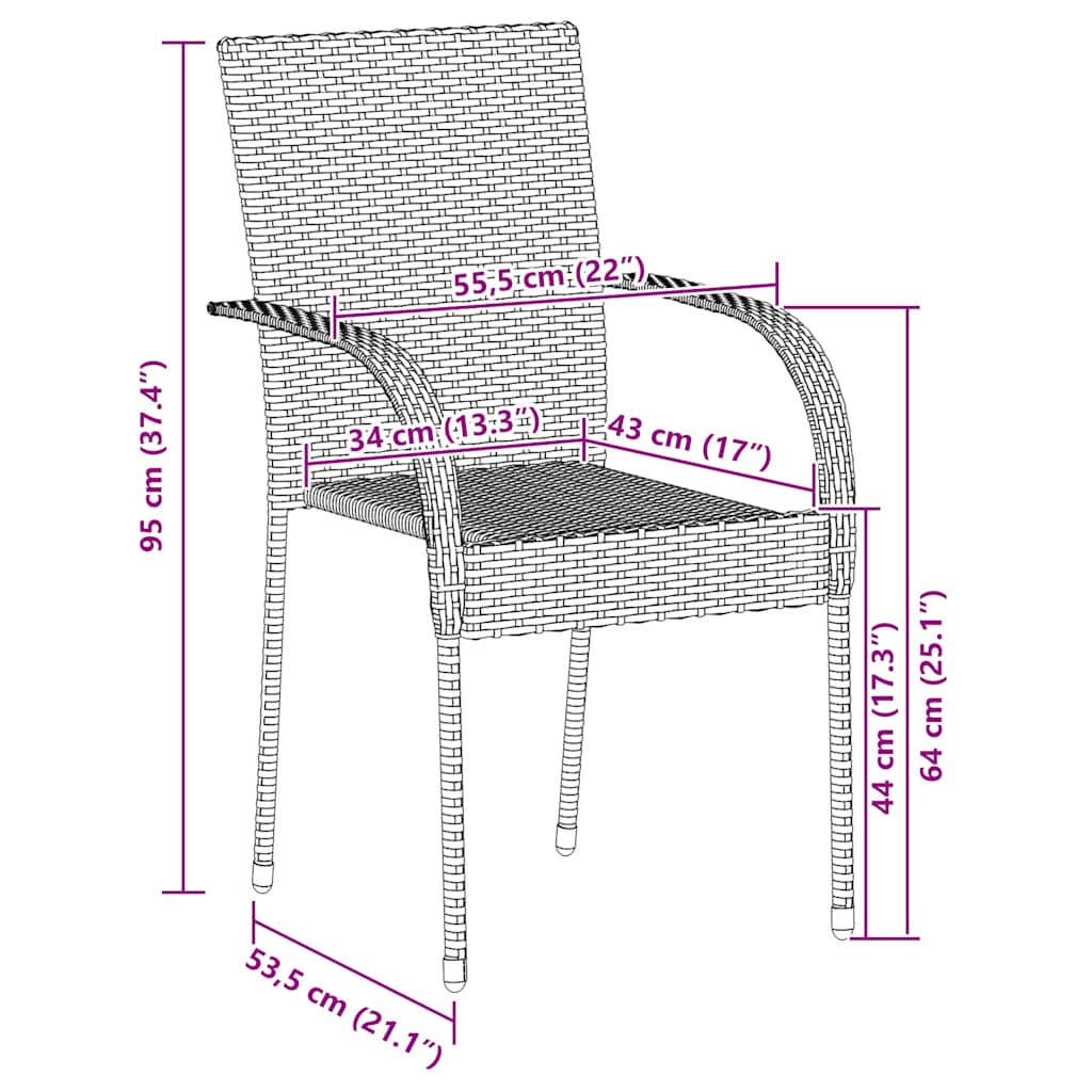 Stapelbare Gartenstühle 6 Stk. Poly Rattan Schwarz
