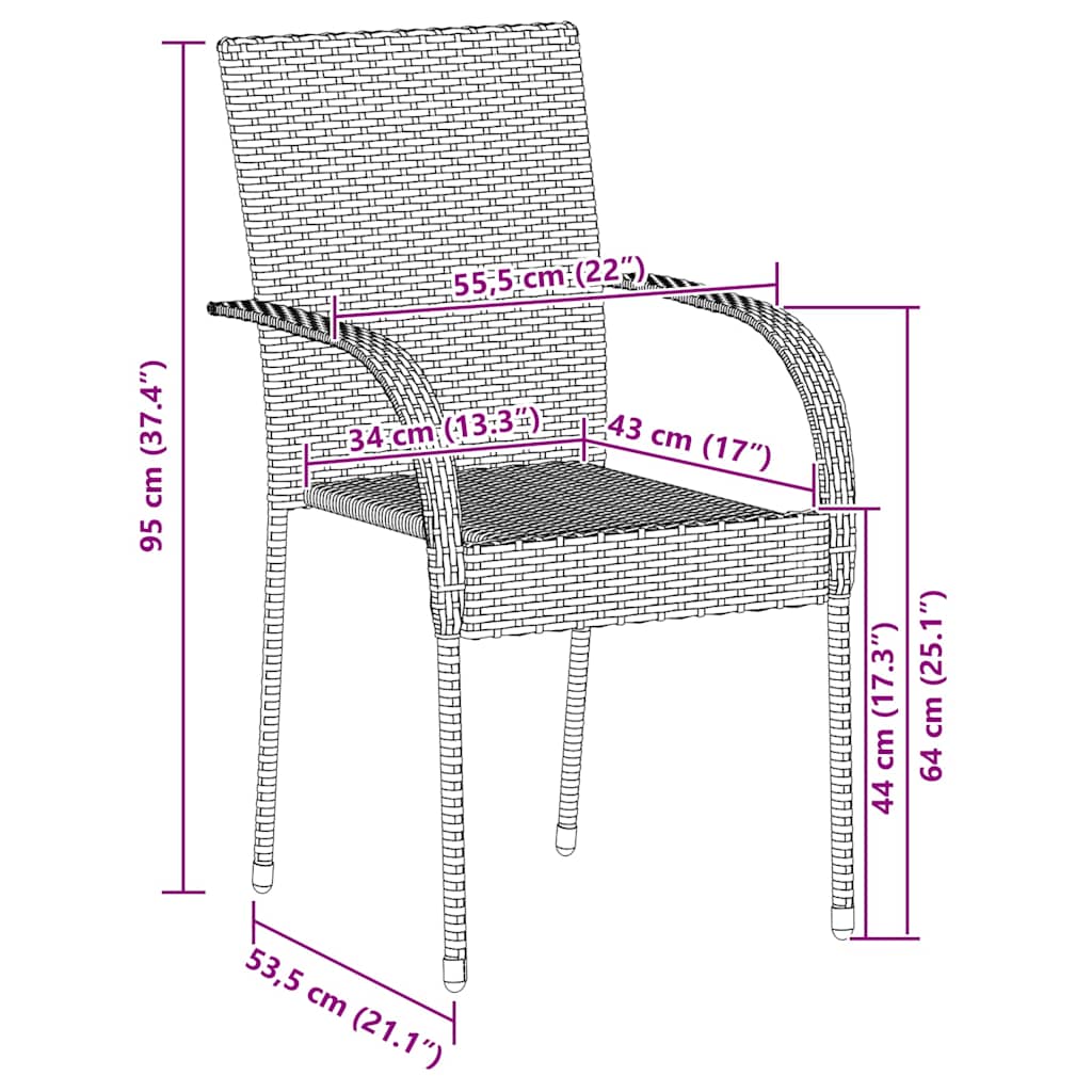 Stapelbare Gartenstühle 6 Stk. Poly Rattan Schwarz