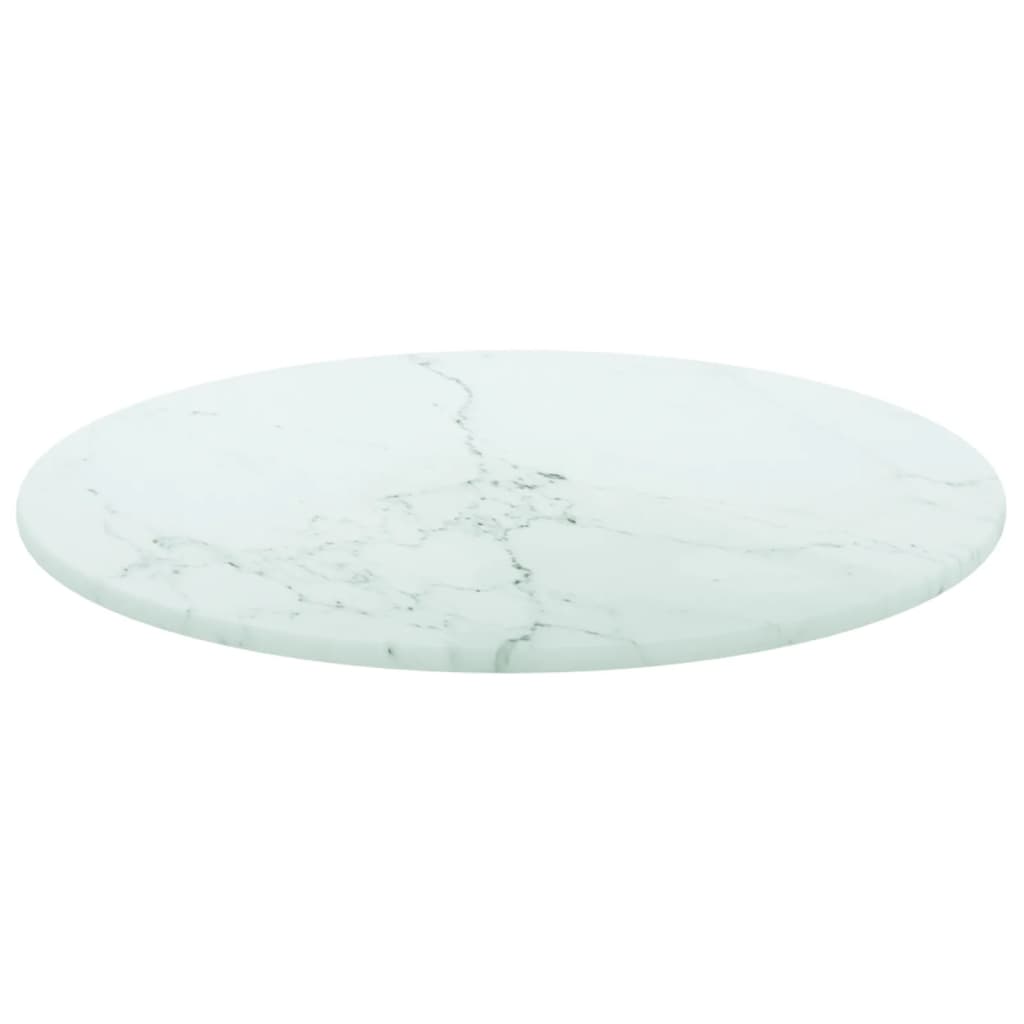 Tischplatte Weiß Ø30x0,8 cm Hartglas in Marmoroptik
