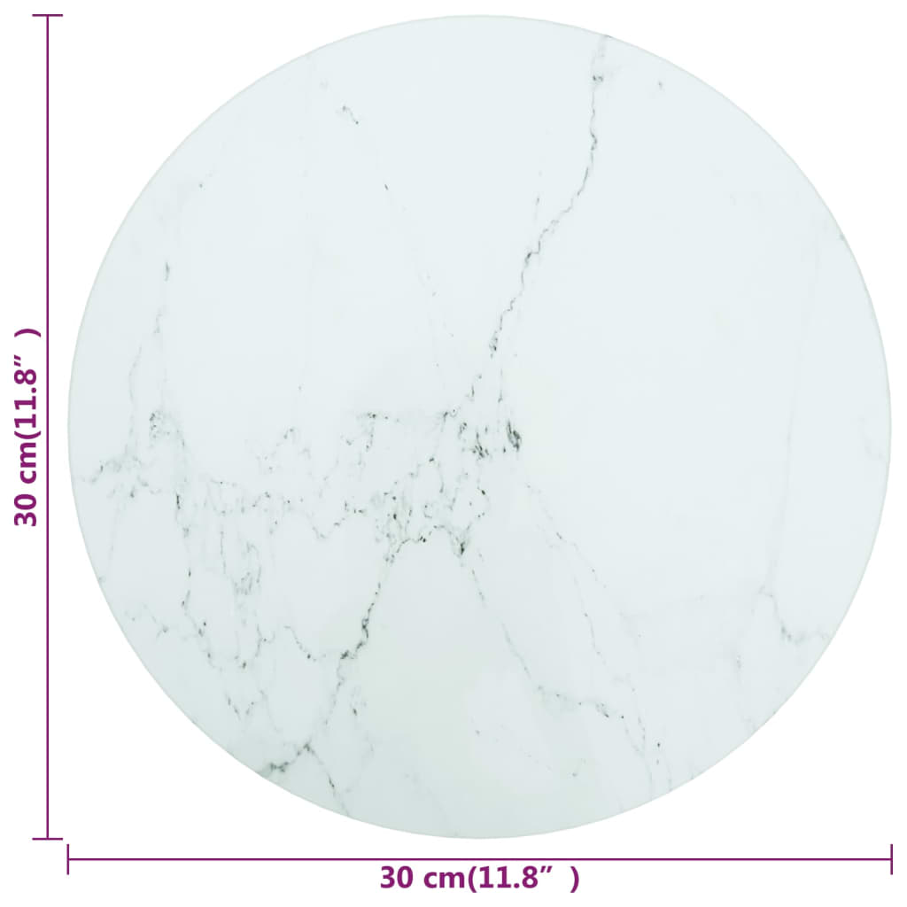 Tischplatte Weiß Ø30x0,8 cm Hartglas in Marmoroptik