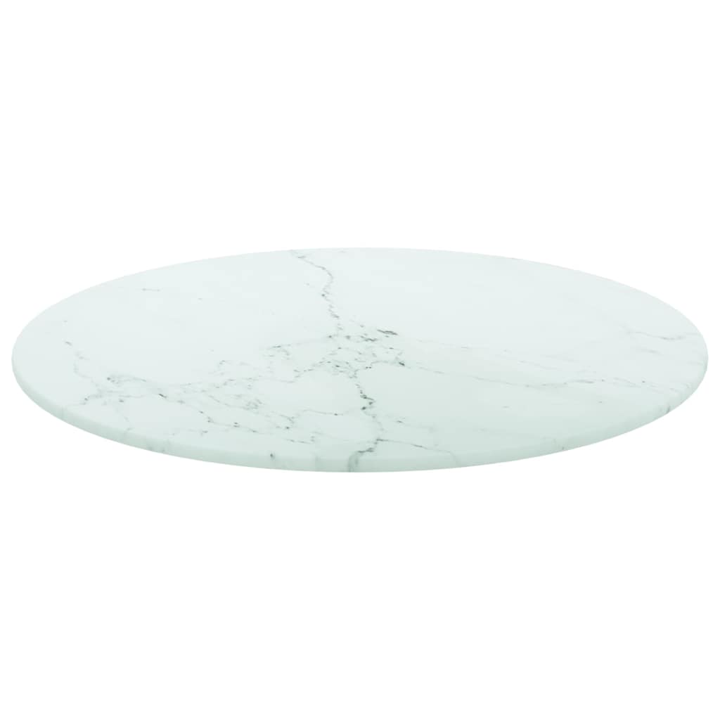 Tischplatte Weiß Ø40x0,8 cm Hartglas in Marmoroptik