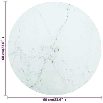Tischplatte Weiß Ø60x0,8 cm Hartglas in Marmoroptik