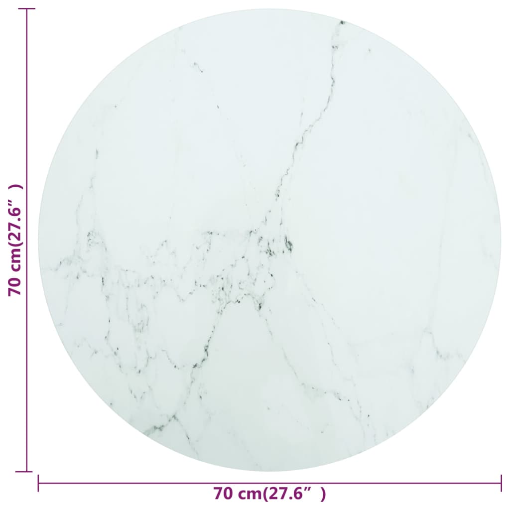Tischplatte Weiß Ø70x0,8 cm Hartglas in Marmoroptik