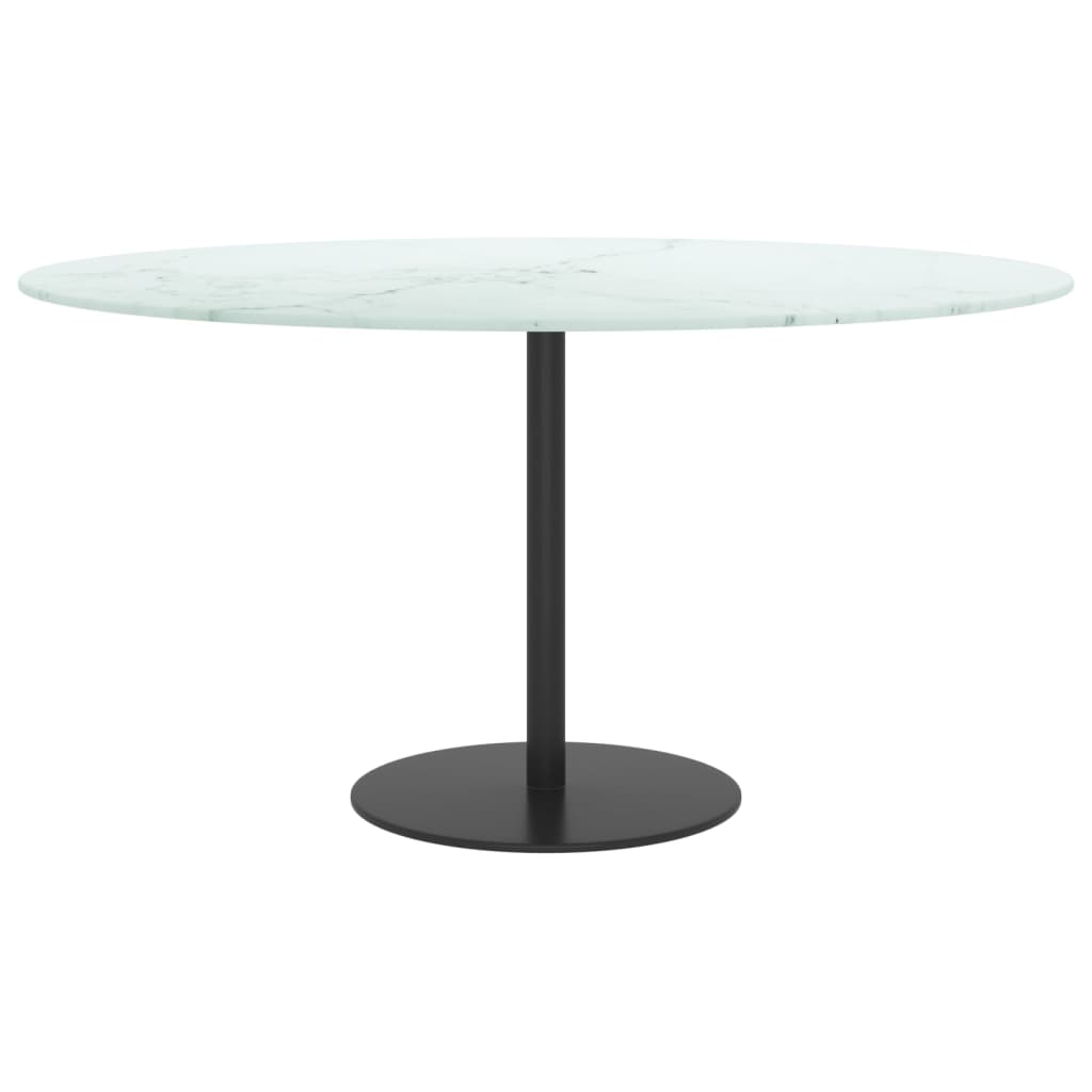 Tischplatte Weiß Ø80x1 cm Hartglas in Marmoroptik
