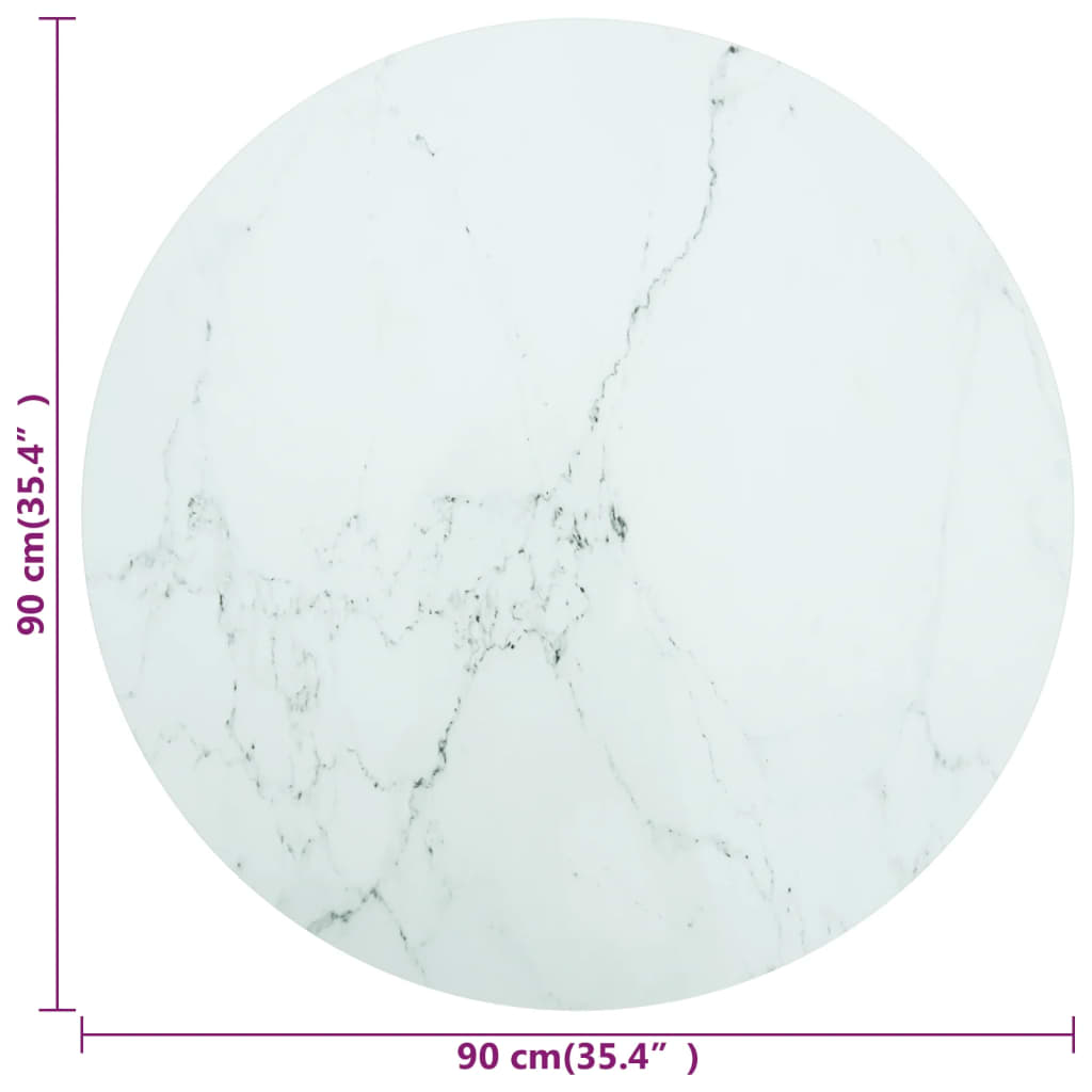 Tischplatte Weiß Ø90x1 cm Hartglas in Marmoroptik
