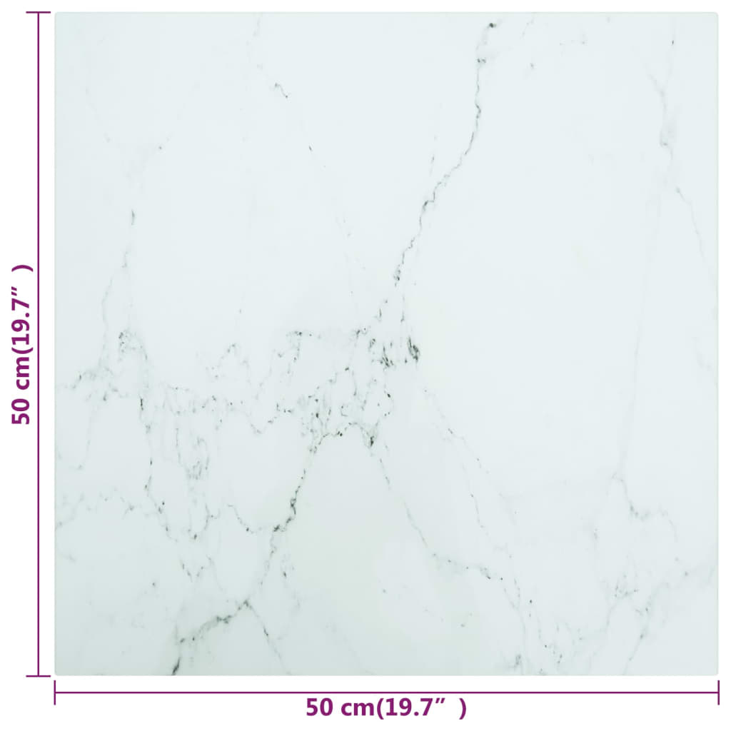 Tischplatte Weiß 50x50 cm 6 mm Hartglas in Marmoroptik