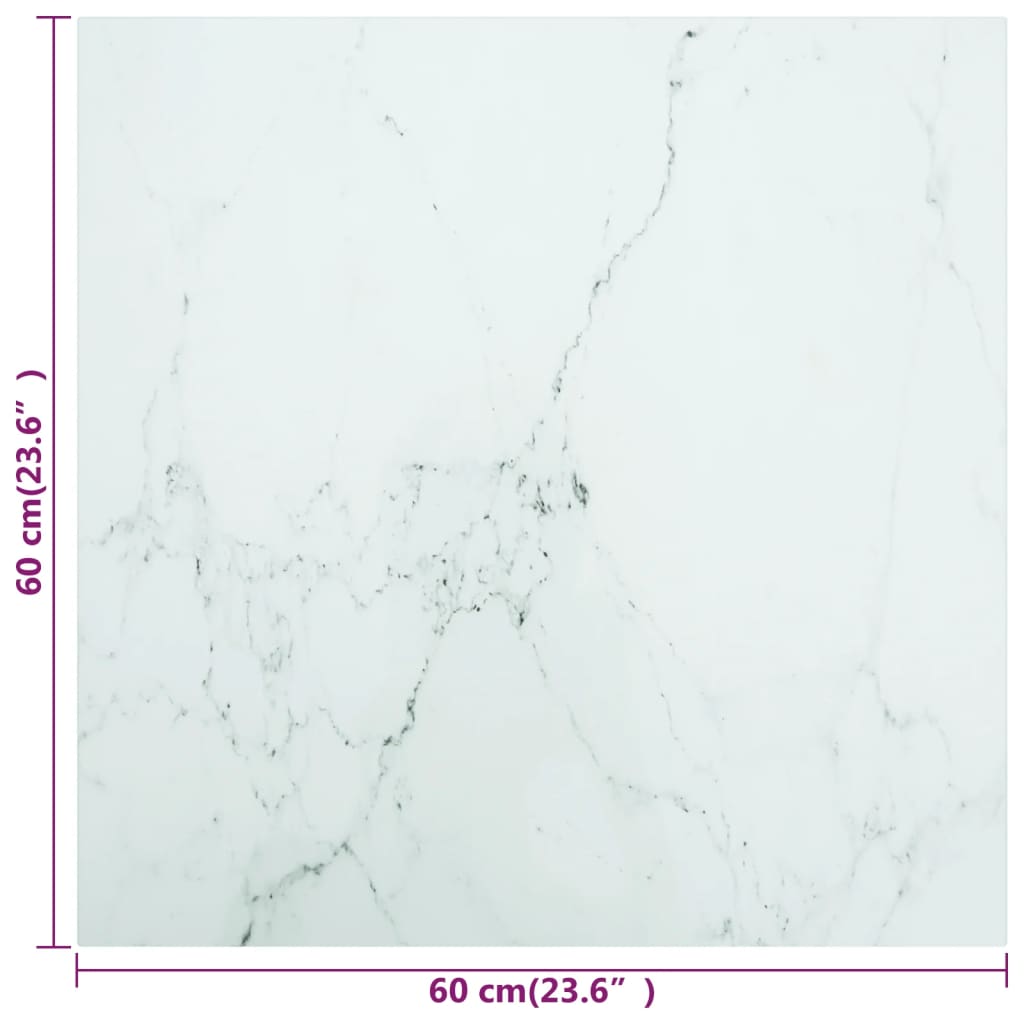 Tischplatte Weiß 60x60 cm 6 mm Hartglas in Marmoroptik