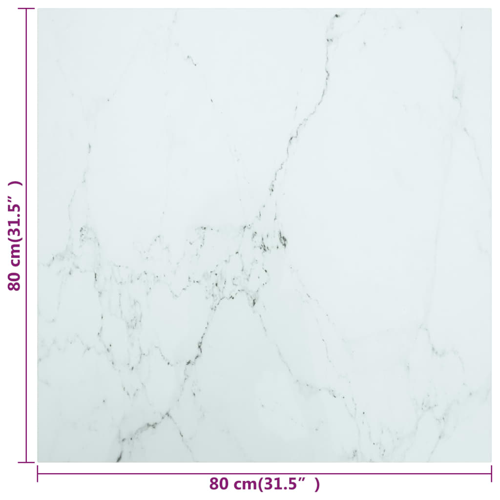 Tischplatte Weiß 80x80 cm 6 mm Hartglas in Marmoroptik