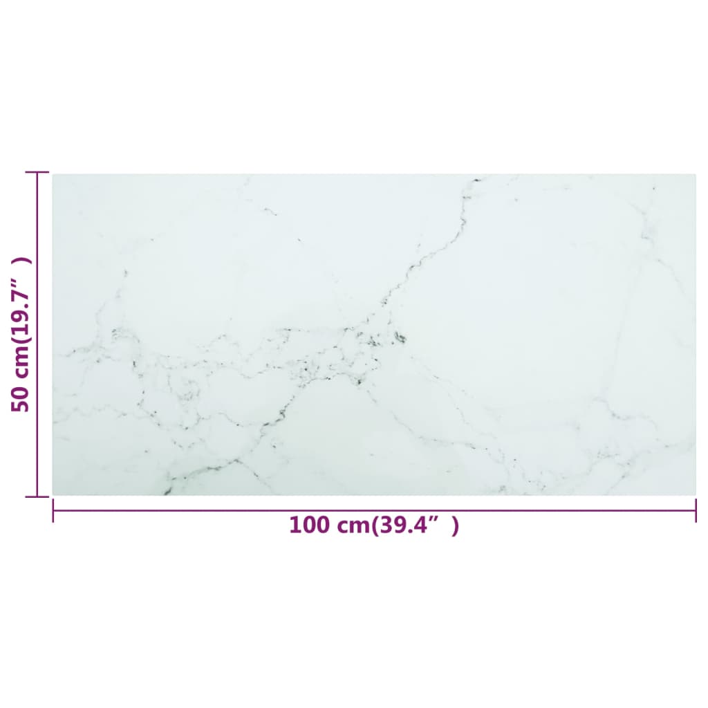 Tischplatte Weiß 100x50 cm 6 mm Hartglas in Marmoroptik