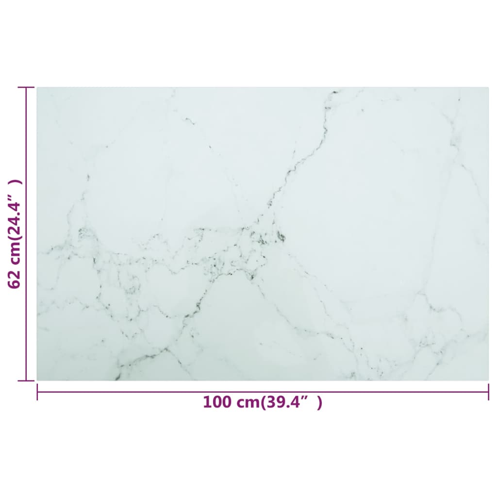 Tischplatte Weiß 100x62 cm 8 mm Hartglas in Marmoroptik