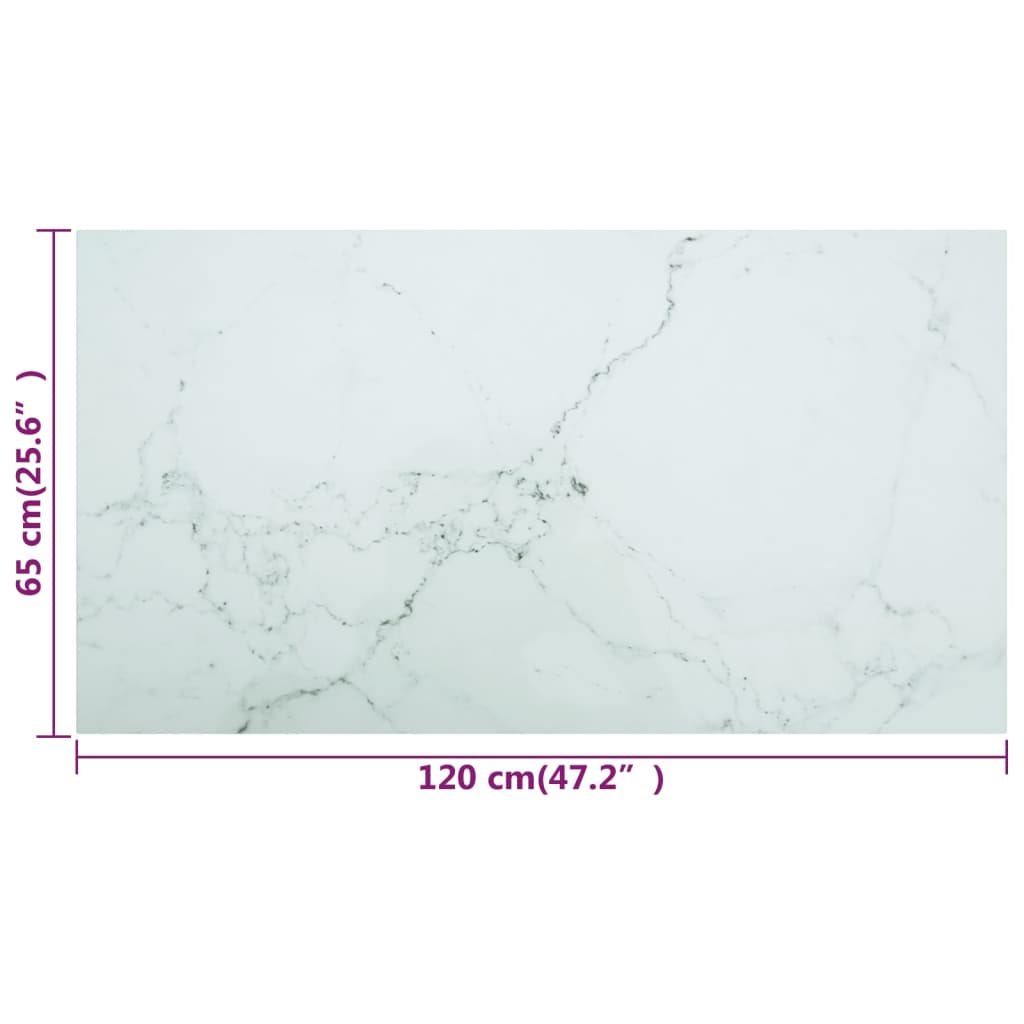 Tischplatte Weiß 120x65 cm 8 mm Hartglas in Marmoroptik
