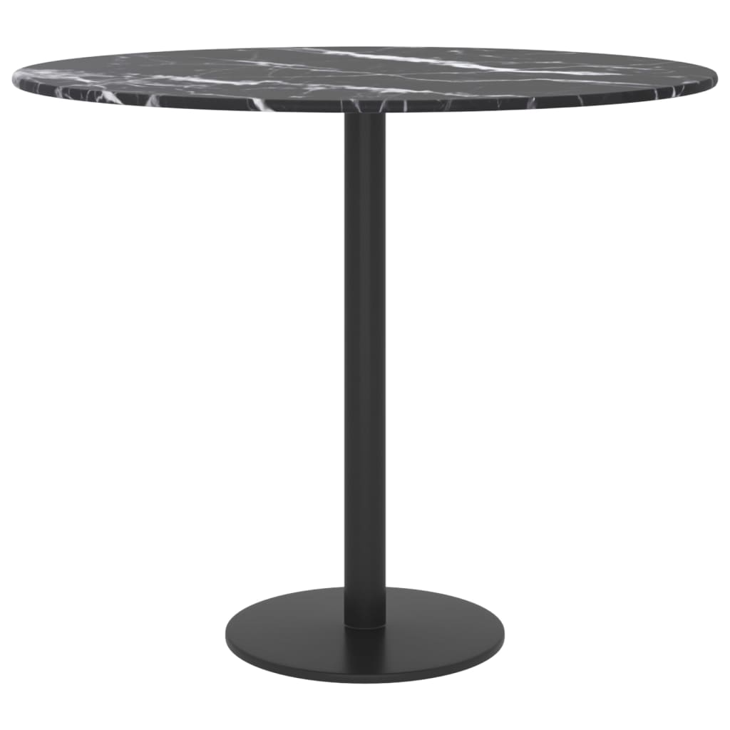 Tischplatte Schwarz Ø50x0,8 cm Hartglas in Marmoroptik