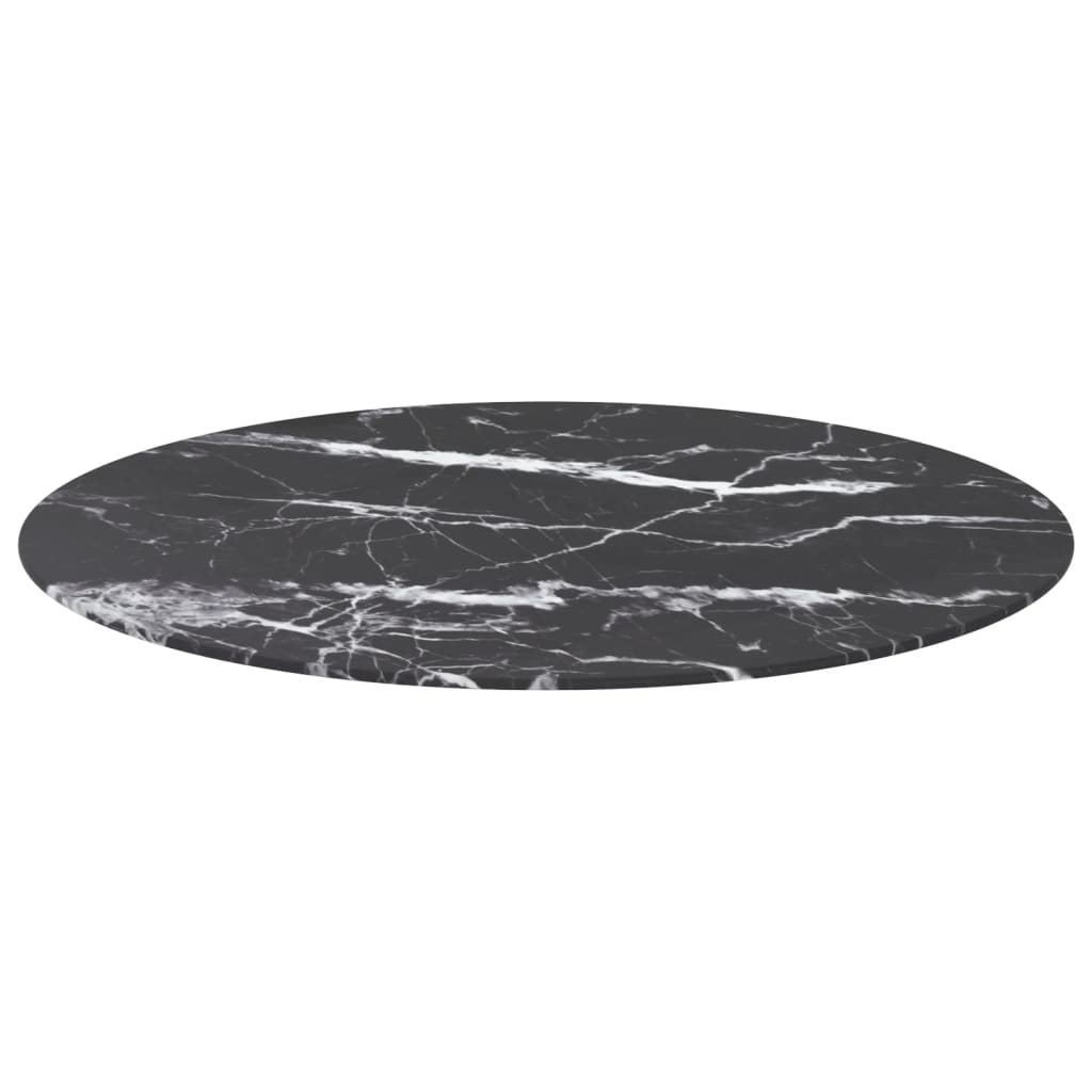 Tischplatte Schwarz Ø80x1 cm Hartglas in Marmoroptik