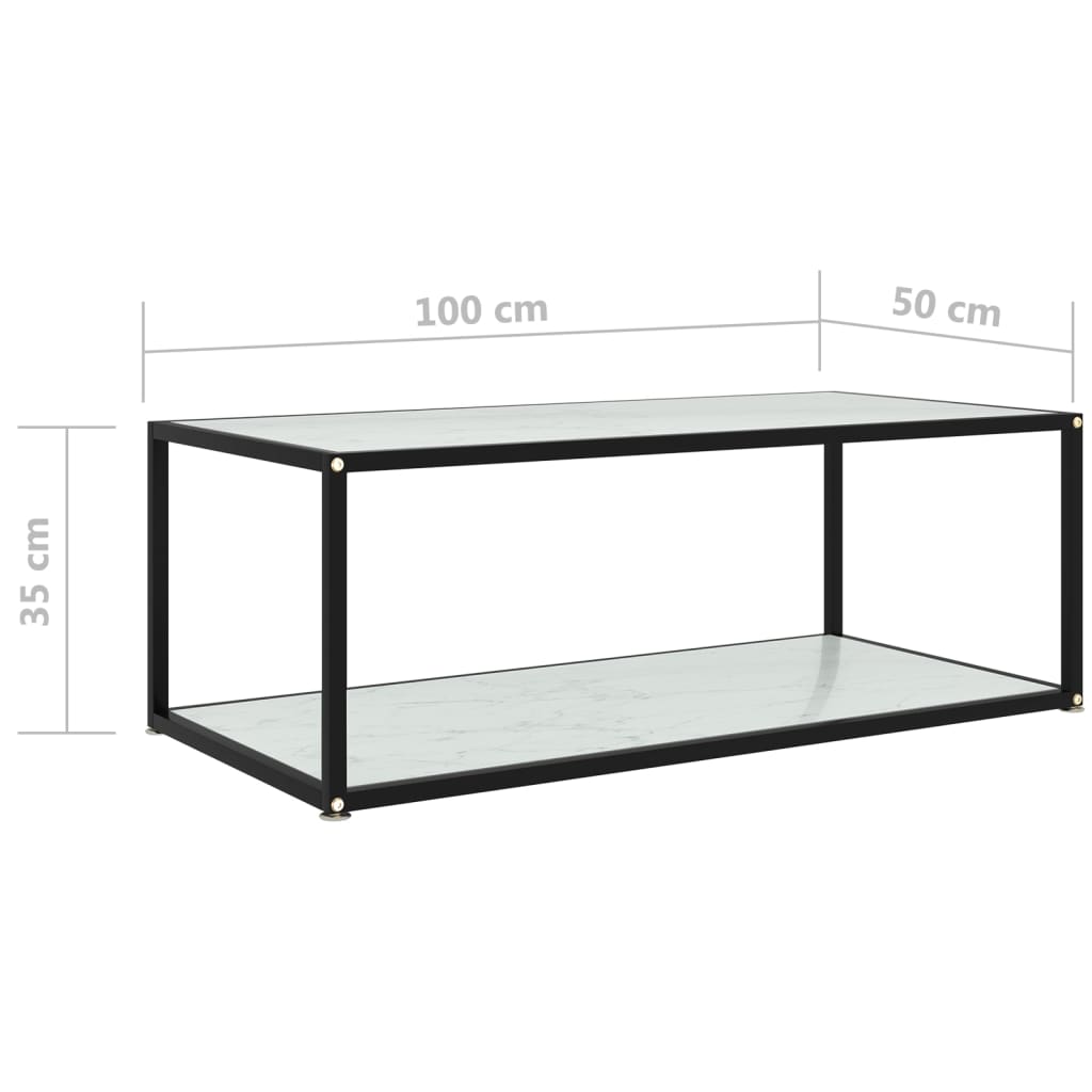 Table basse blanche 100x50x35 cm en verre trempé