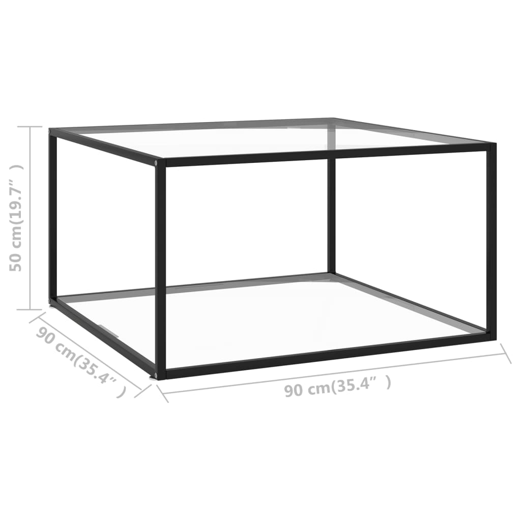 Couchtisch Schwarz mit Hartglas 90x90x50 cm