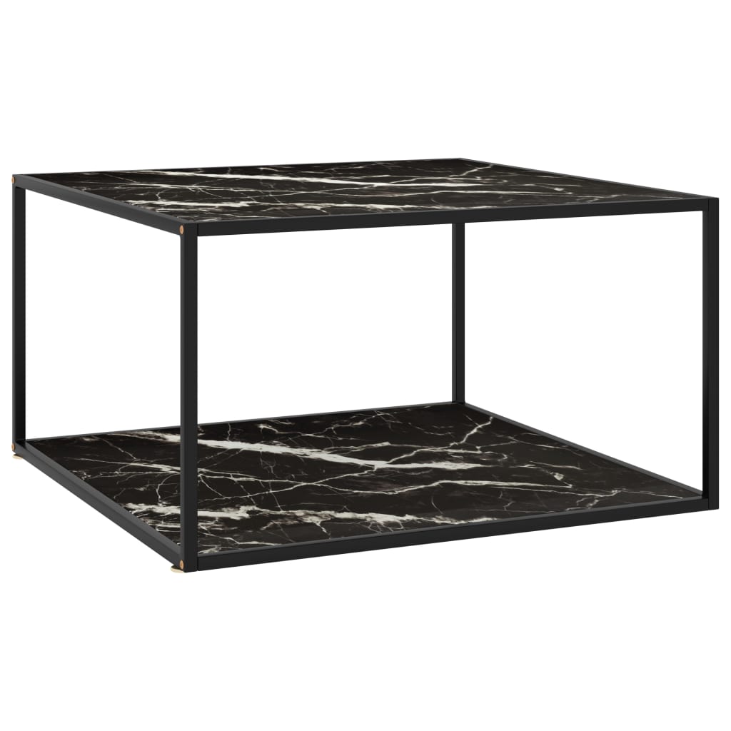 Couchtisch Schwarz mit Schwarzem Glas Marmor-Optik 90x90x50 cm