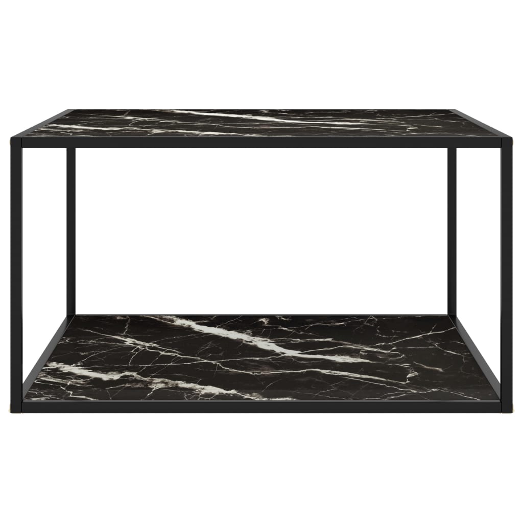Couchtisch Schwarz mit Schwarzem Glas Marmor-Optik 90x90x50 cm