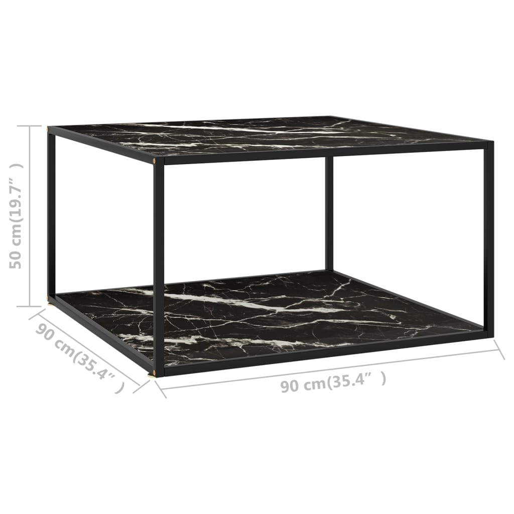 Couchtisch Schwarz mit Schwarzem Glas Marmor-Optik 90x90x50 cm