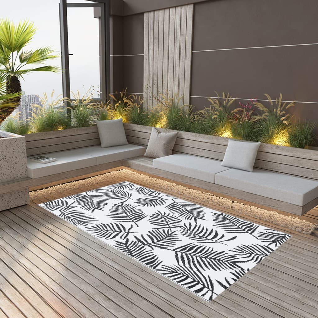 Outdoor-Teppich ARAKIL Weiß und Schwarz 190x290 cm PP