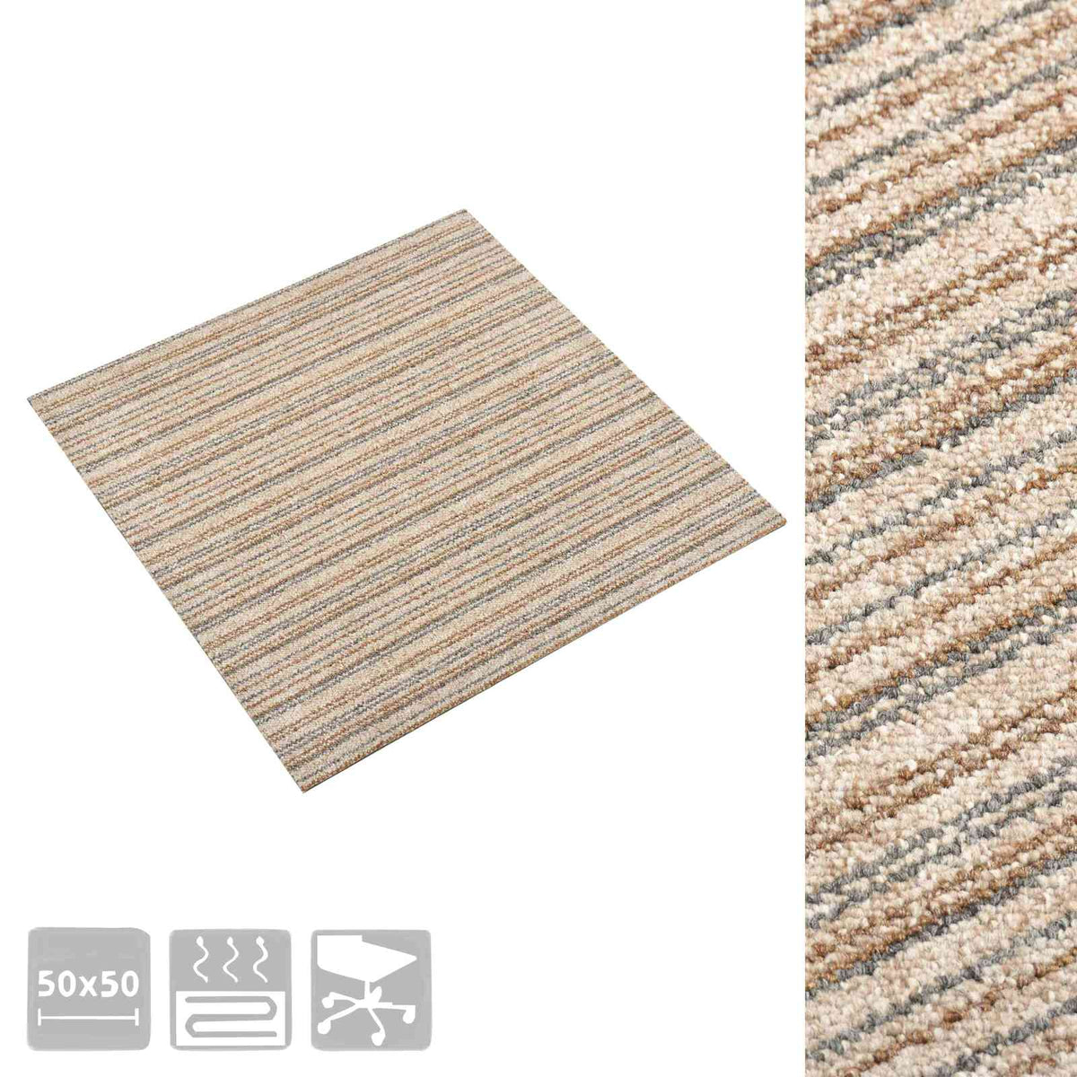 Teppich 20 stk. Gestreiftes Beige 50 x 50 cm 100% Polypropylen