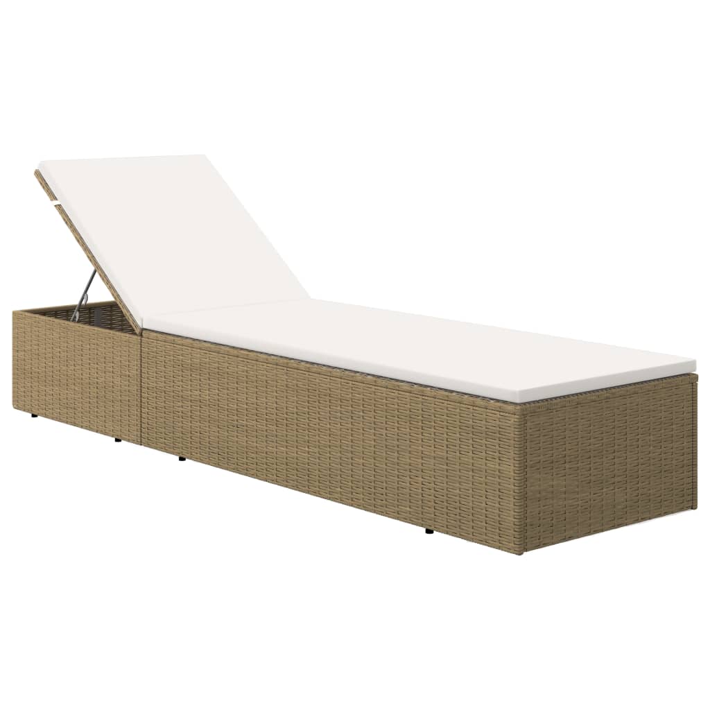 Chaise longue en polyrotin marron et blanc crème