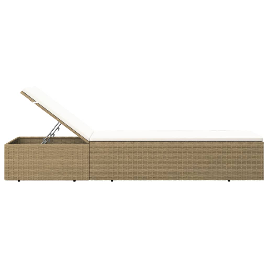 Chaise longue en polyrotin marron et blanc crème