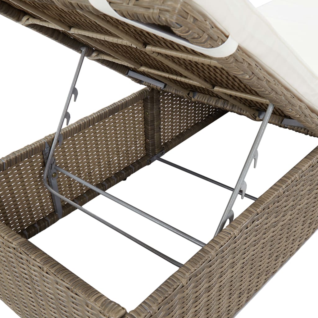 Chaise longue en polyrotin marron et blanc crème