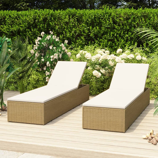 Chaise longue en polyrotin marron et blanc crème