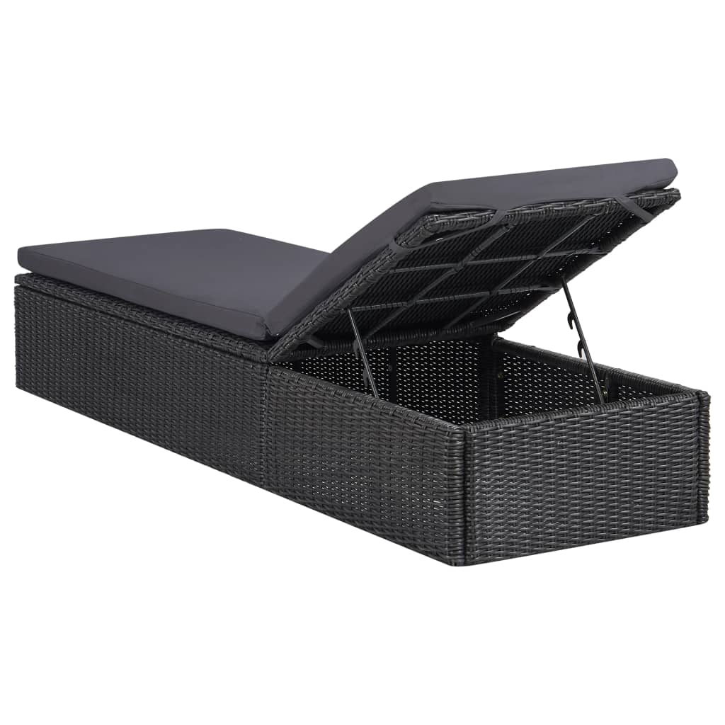 Chaise longue en polyrotin noir et gris foncé