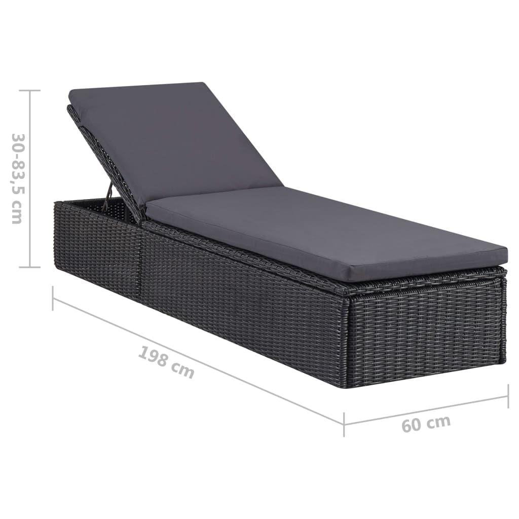 Chaise longue en polyrotin noir et gris foncé