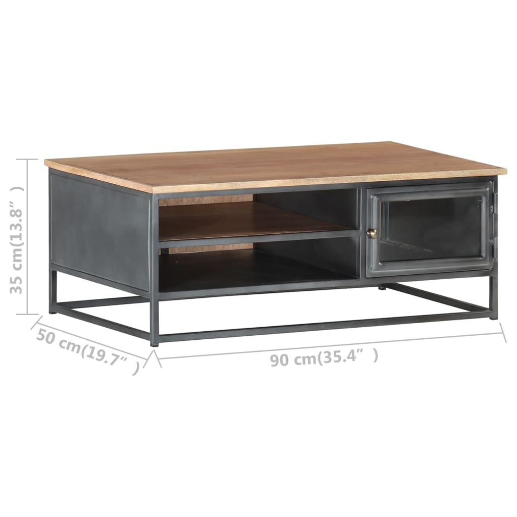 Table basse grise 90x50x35 cm en bois d'acacia massif