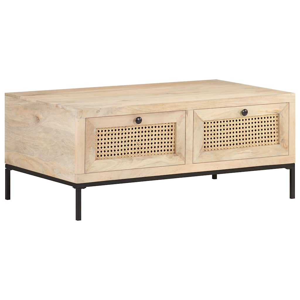 Couchtisch 90x50x37 cm Mango Massivholz und Rohrgeflecht