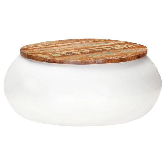 Table basse blanche 68x68x30 cm en bois massif recyclé