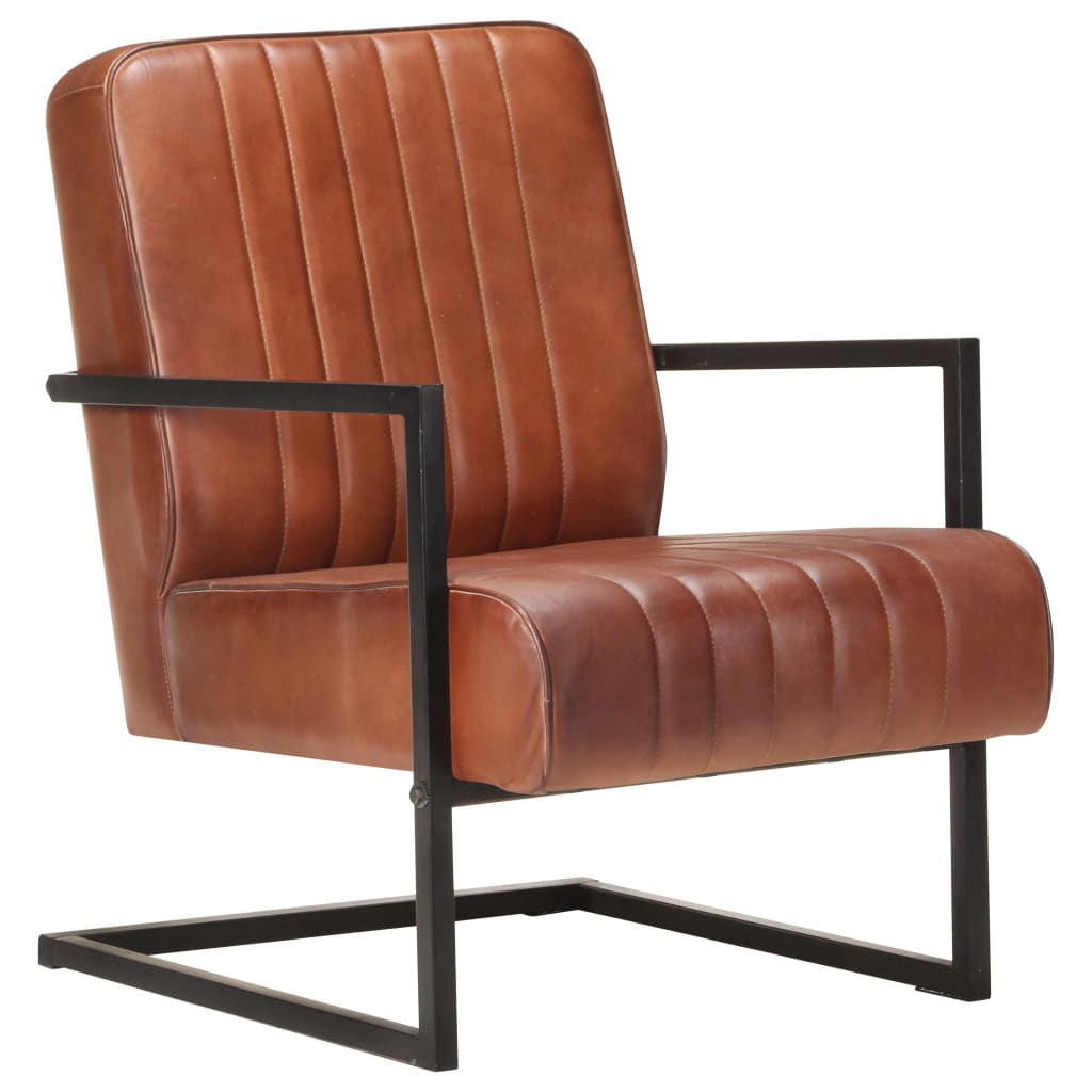 Freischwinger Sessel Braun Echtleder