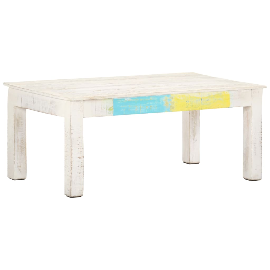 Table basse blanche 110x60x45 cm en bois de manguier massif