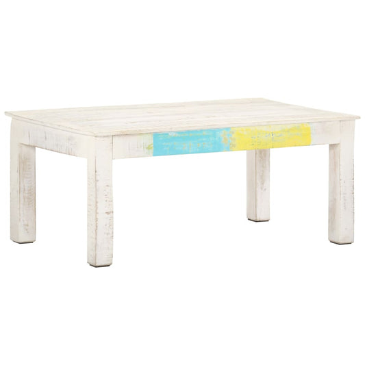 Table basse blanche 110x60x45 cm en bois de manguier massif