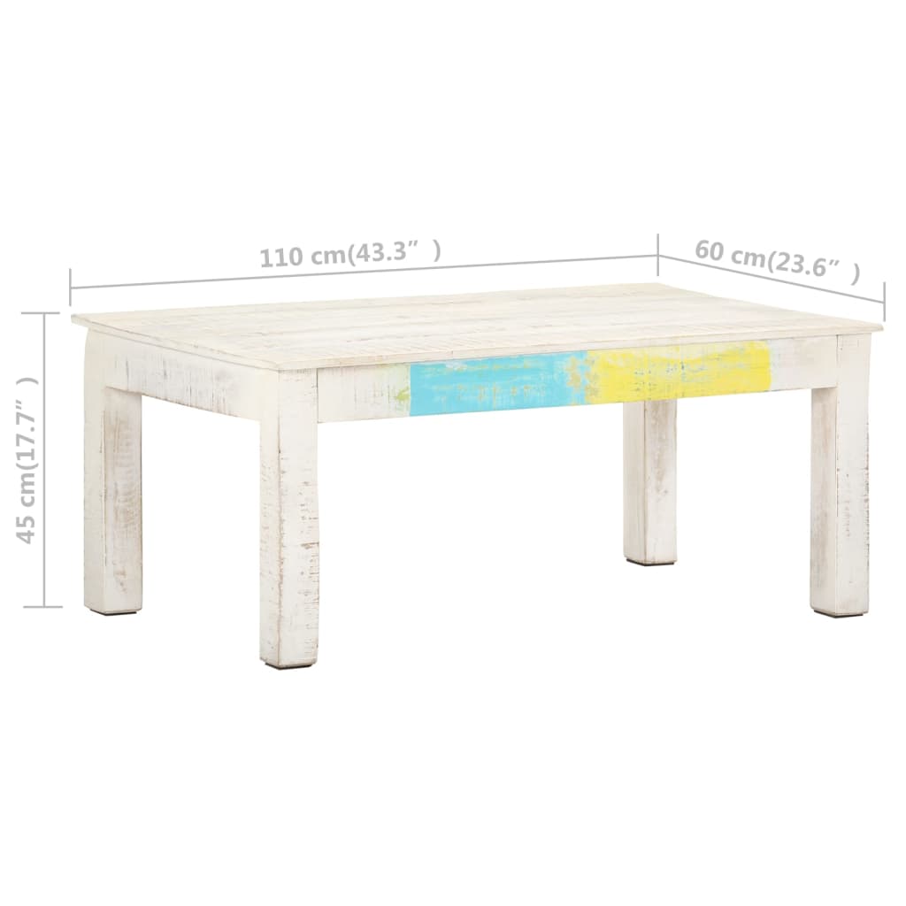 Table basse blanche 110x60x45 cm en bois de manguier massif