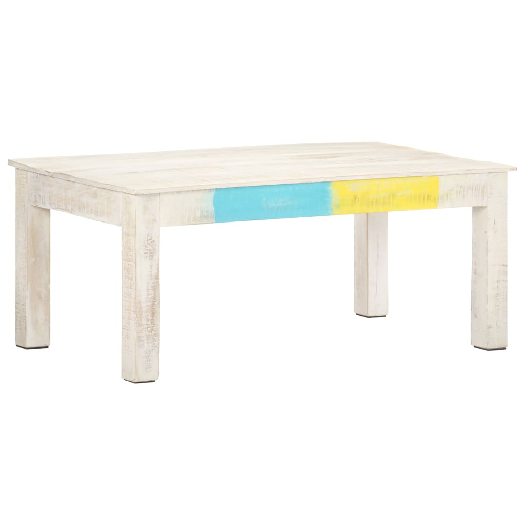 Table basse blanche 110x60x45 cm en bois de manguier massif