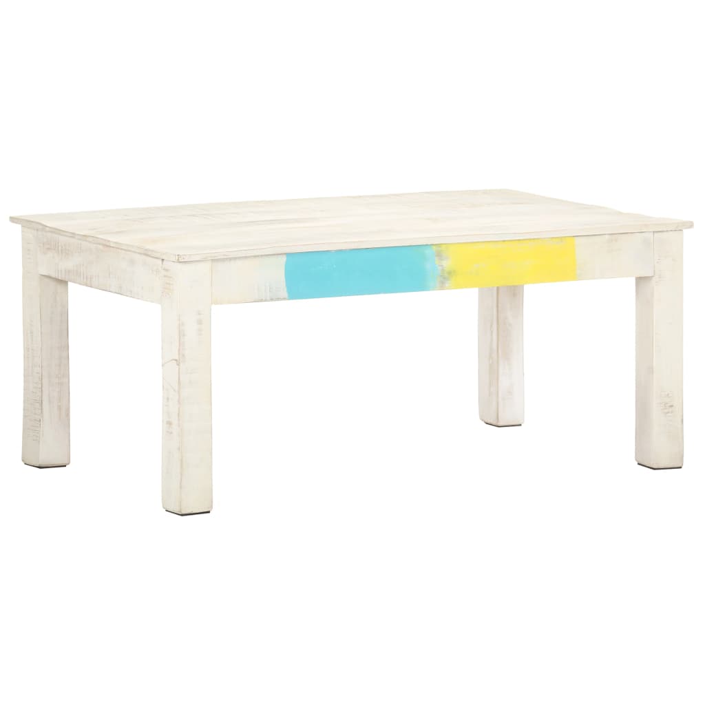 Table basse blanche 110x60x45 cm en bois de manguier massif